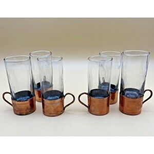 6 Glass Shot Glasses With Copper Holders